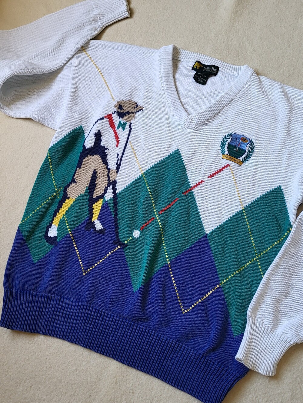 Vintage Golden Bear By Jack Nicklaus Golf Sweater Men's Size Large Cotton Knit - Picture 1 of 14